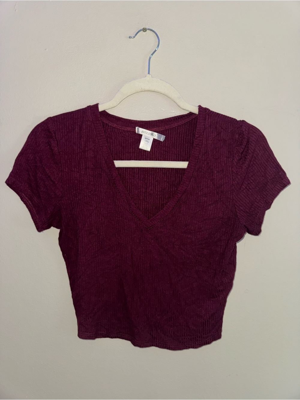 Bozzolo, burgundy ribbed top, size medium